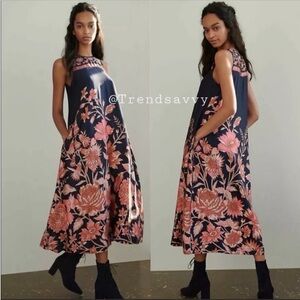 Anthropologie Pink Black Floral Maxi Dress Size M NWT